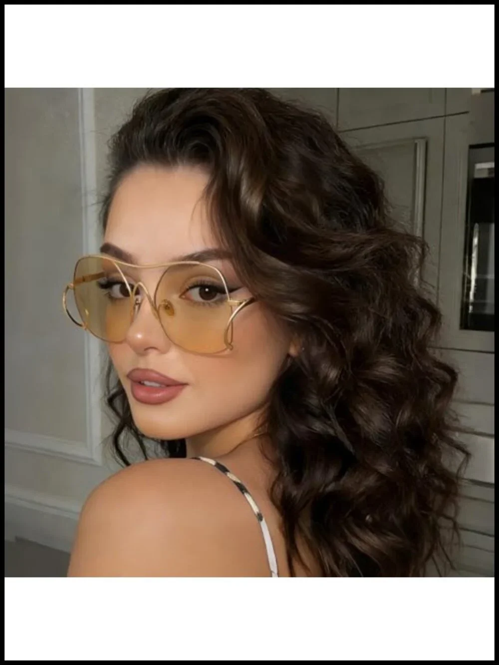 Oversized Aviator Sunglasses Women Retro Metal Frame UV400